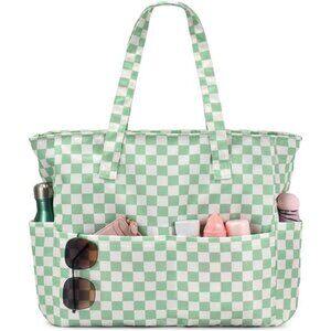 Beach Bags for Women Green Plaid